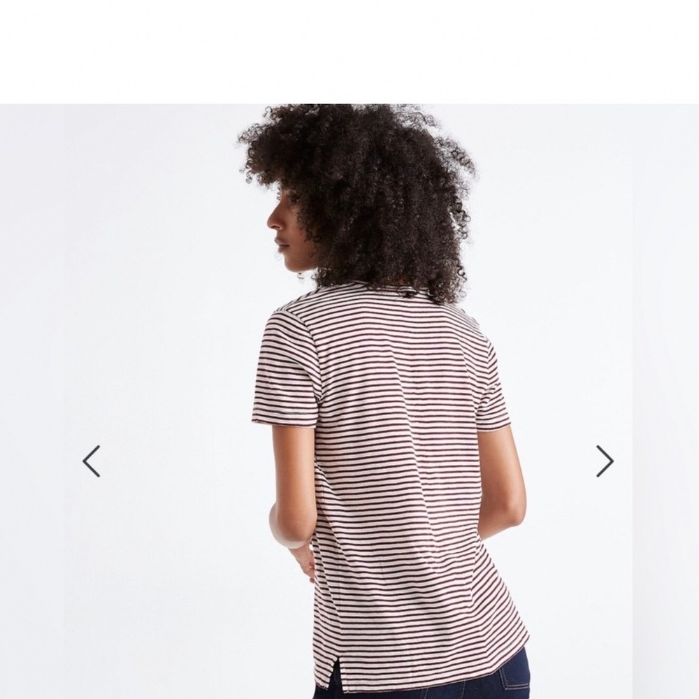 Madewell Whisper Cotton V-Neck Pocket Tee Burgundy White Striped Short Sleeve S - Picture 2 of 5